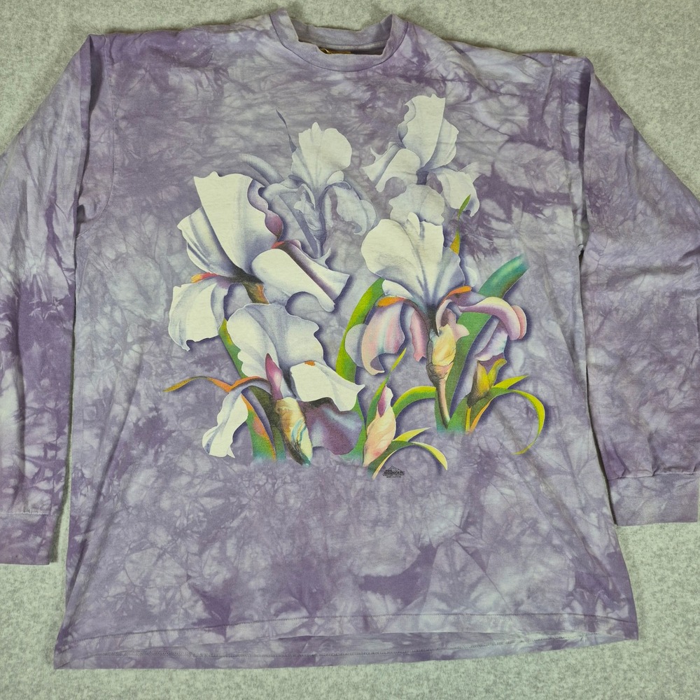 Vintage The Mountain Long Sleeve Shirt Mens XXL Purple Iris Floral Amy Hautman